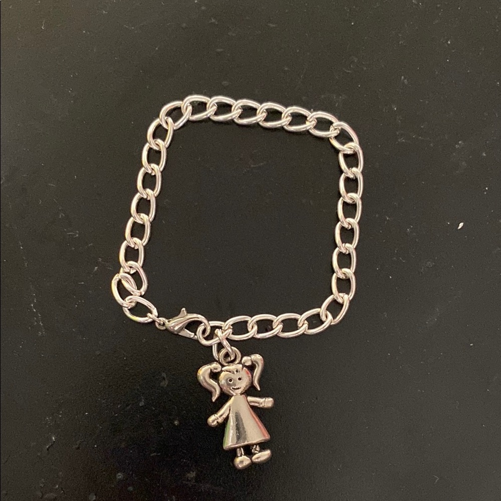 Silver Charm Bracelet with Girl Pendant Hand Crafted
